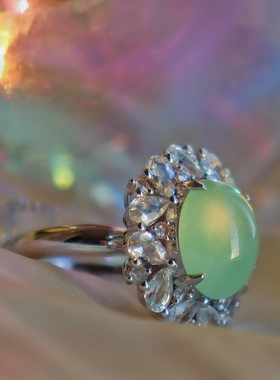 此心日月卡16天然翡翠A货晴柠檬黄底高冰玻璃蛋戒指手戒戒指戒圈