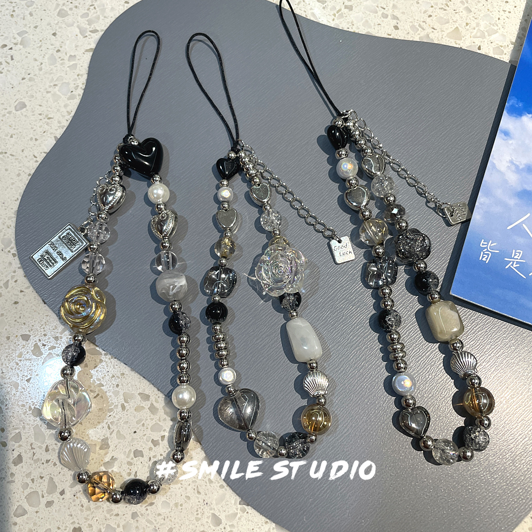 暗黑INS短款高级珠串钥匙扣挂绳挂链手机链闺蜜CCD相机包包家甜酷 - 图0