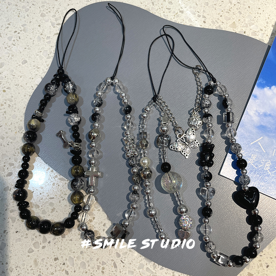 暗黑INS短款高级珠串钥匙扣挂绳挂链手机链闺蜜CCD相机包包家甜酷 - 图1