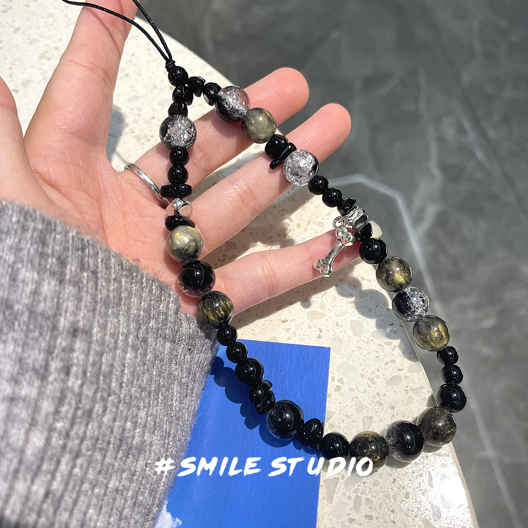 暗黑INS短款高级珠串钥匙扣挂绳挂链手机链闺蜜CCD相机包包家甜酷 - 图2