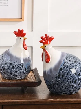 陶瓷母鸡摆件一对鸡创意工艺生肖