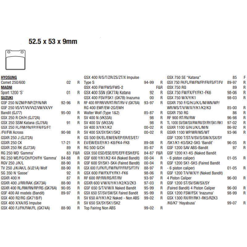 GSF250 92-96 GSX250 90-98 GSF400 91-95 GS500 89-95前后刹车皮-图2