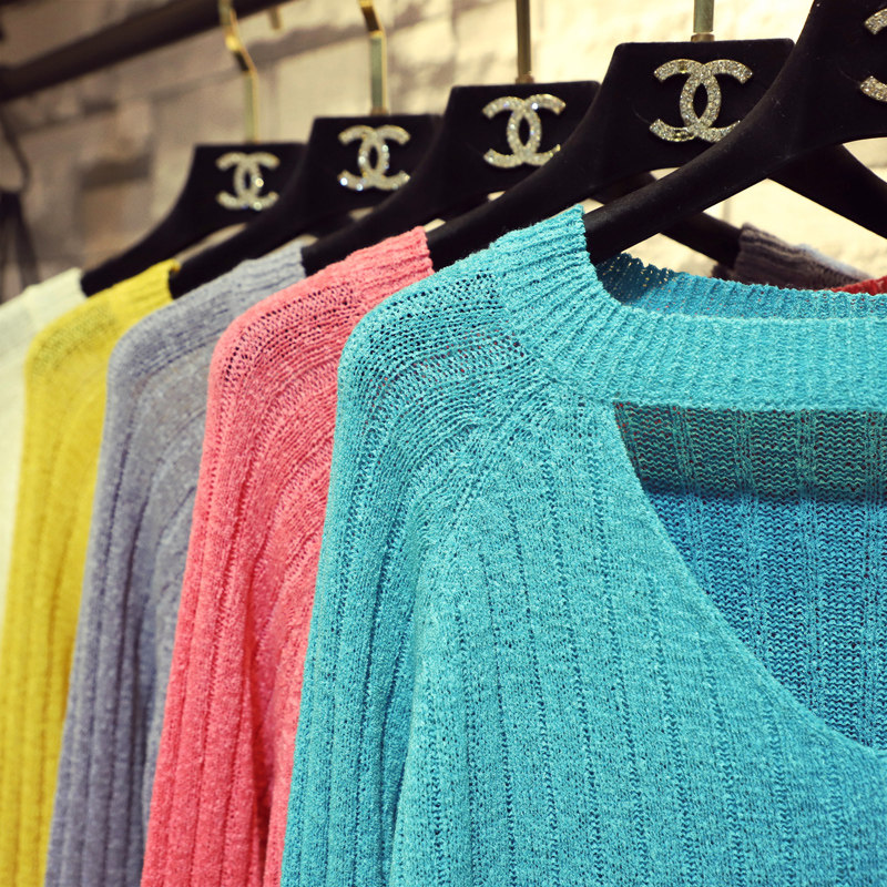 春秋季新款ins前短后长挂脖V领针织衫女喇叭袖上衣慵懒宽松毛衣薄,淘宝优惠券,粉丝福利购,淘宝优惠卷