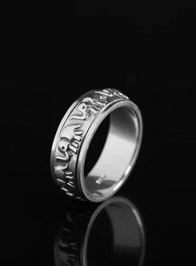 复古泰银吉象如意转动戒指男女士个性做旧民族风小象旋转指环手饰