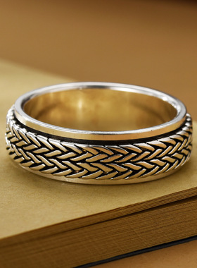 泰银小麦穗可转动戒指精工独特个性创意可旋转解压复古闭口指环