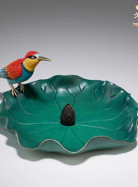 铜师傅荷翠香插铜香炉摆件