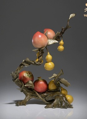 铜师傅多子多福多寿客厅寿桃摆件