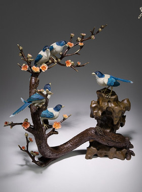 铜师傅纯铜喜鹊五福临门摆件