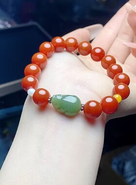 玉阅珠宝红玛瑙和田玉貔貅手串