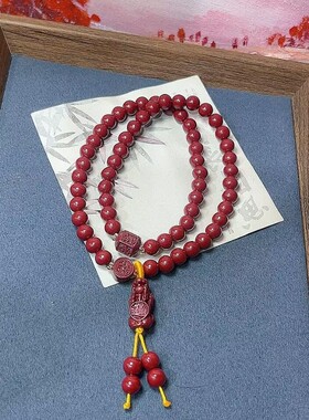朱砂貔貅双圈手串女款手工编织