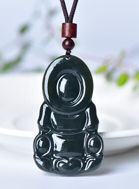 简约雕刻和田青玉观音男款吊坠
