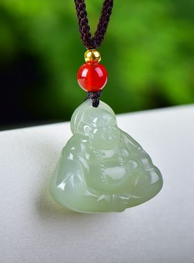 和田玉青海料宝宝佛吊坠手工雕刻