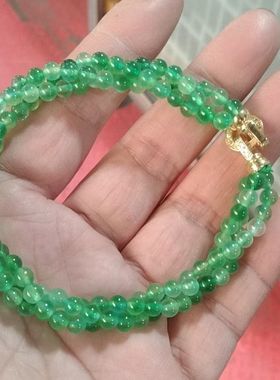 精致马来玉飘绿花珠串珠手链