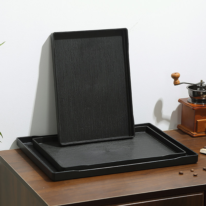 黑色木纹托盘圆形茶水杯托盘咖啡厅甜品蛋糕点心盘塑料防摔餐盘,淘宝优惠券,粉丝福利购,淘宝优惠卷