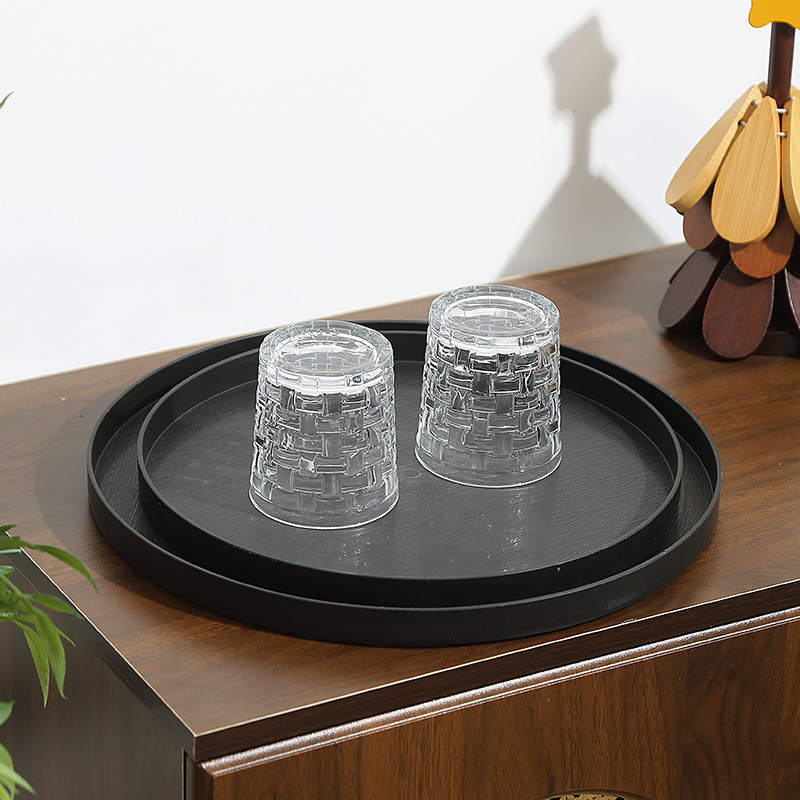 黑色木纹托盘圆形茶水杯托盘咖啡厅甜品蛋糕点心盘塑料防摔餐盘,淘宝优惠券,粉丝福利购,淘宝优惠卷