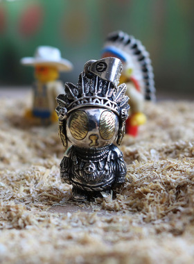 原创印第安羽毛酋长纯银吊坠公仔