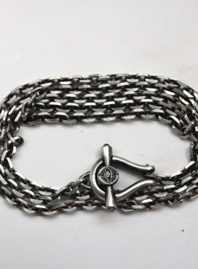 匠艺925纯银3.6m粗马蹄小丑眼睛扣银太角十字车花项链复古做旧