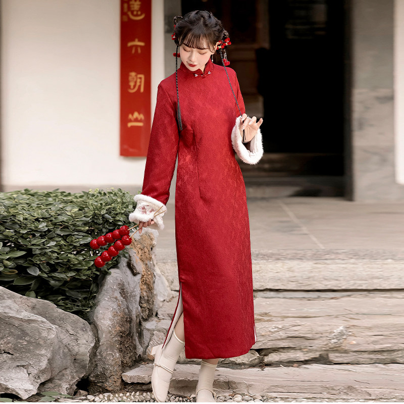 汉青月汉服女新中式拜年服旗袍改良加绒加厚马甲温柔日常秋冬款,淘宝优惠券,粉丝福利购,淘宝优惠卷