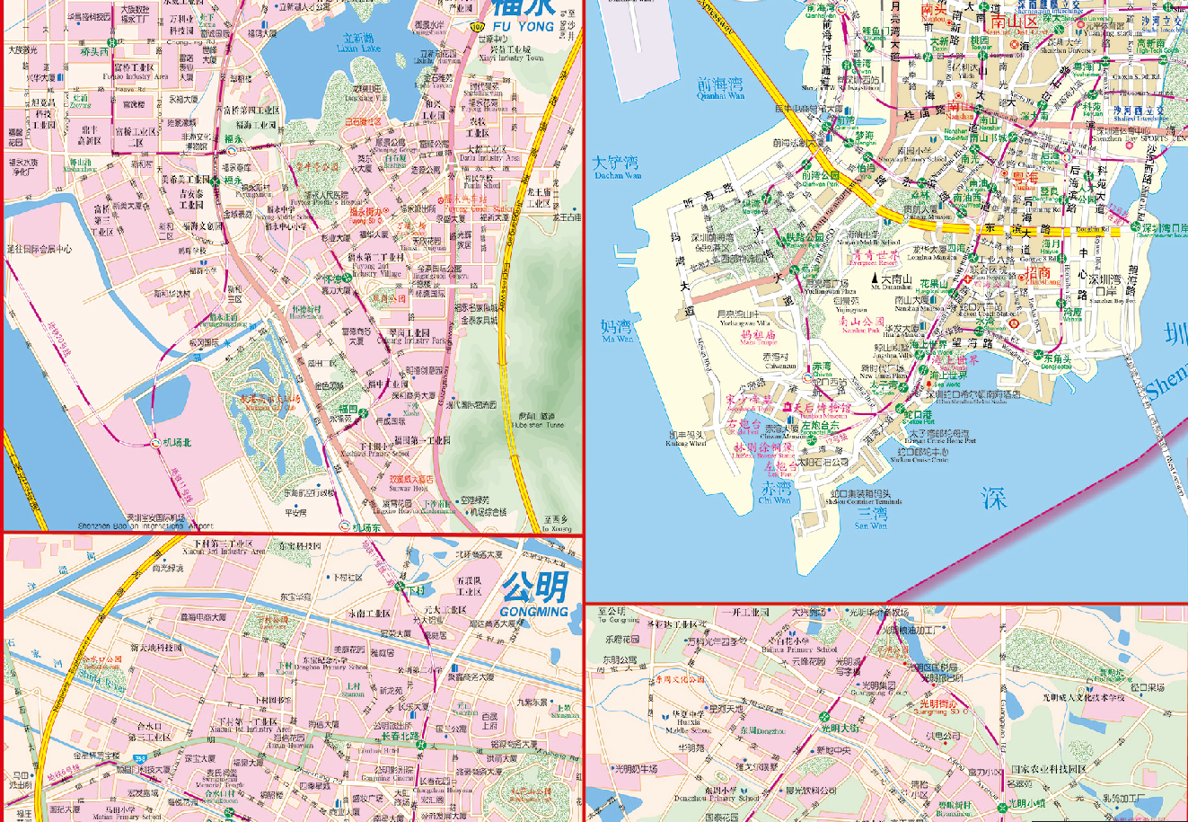 2023新版 深圳市地图 深圳街道旅游城区图交通图中英文对照高清深圳地图