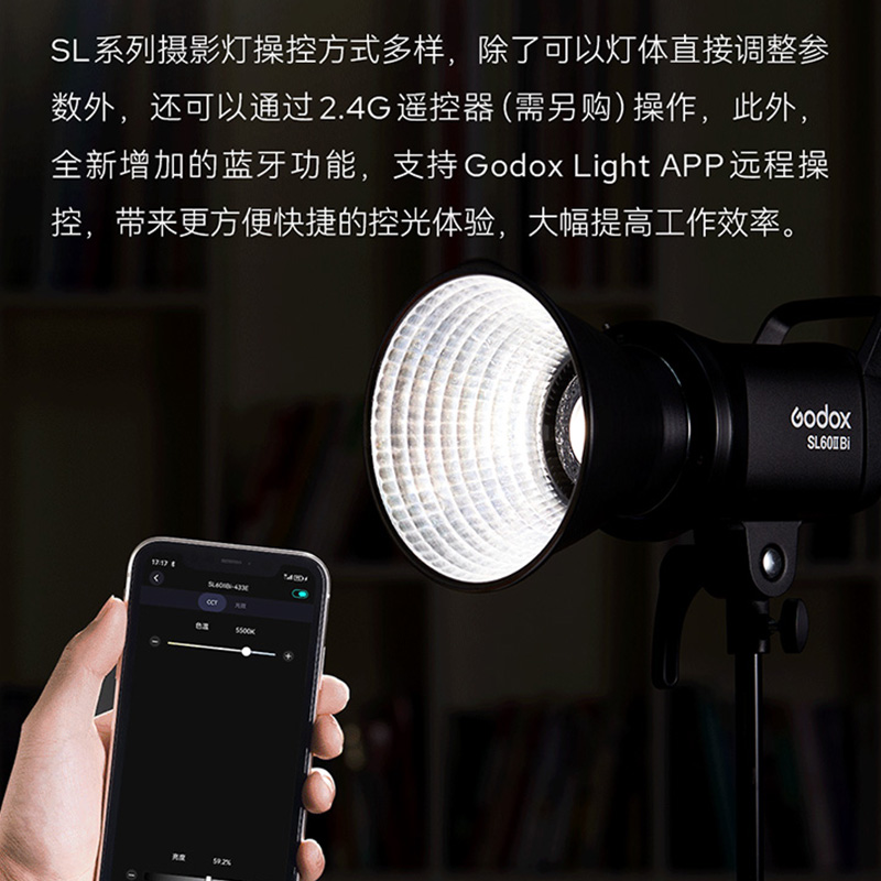 (Godox)神牛SL-60 D/Bi II二代太阳灯led摄影灯主播直播间补光灯双色温75W常亮柔光灯摄影棚拍照摄像打光套装