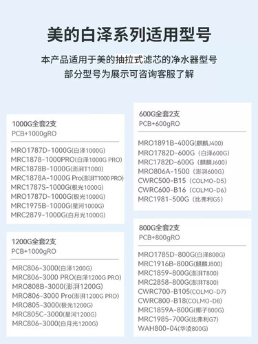 适用美的白泽1000G净水器滤芯澎湃800G麒麟J400华凌/PCB滤芯RO膜 - 图1