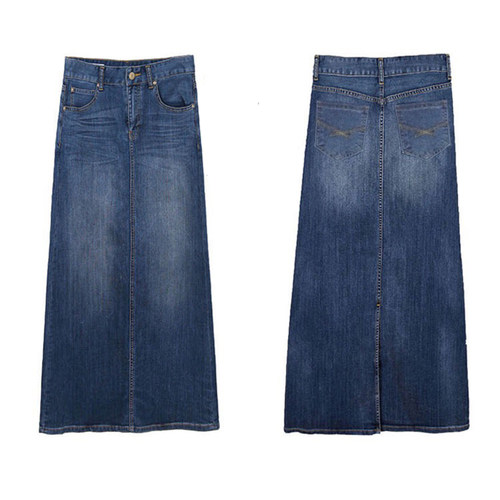 vintage牛仔长裙做旧千禧蹦迪复古女孩中长款牛仔半身裙女秋新款 - 图3