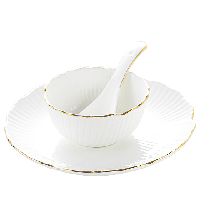 高端碗碟套装家用陶瓷三件套一人食酒店餐厅餐具中式摆台碗勺盘子