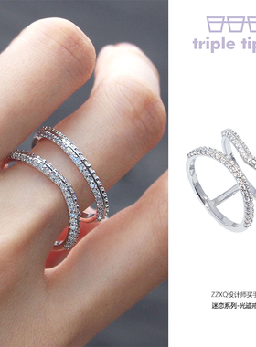 triple tipsyCrush系列 碎冰光迹戒指 满钻星光通勤日常小众设计