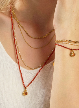 iKiCo原创设计红运石榴多层手链红色新年节日多层叠戴时尚高级女