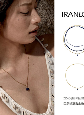 卓沅同款自然论复古金色项链天然青金石吊坠度假风格原创小众设计