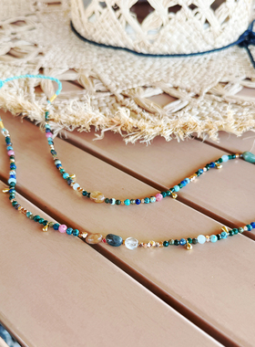 莓拉「尼斯海岸」串珠长项链原创设计彩色天然石度假编绳毛衣链