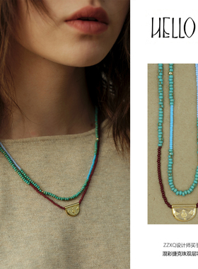HELLOHI原创设计进口捷米珠双层油画风多色项链轻奢小众串珠饰品