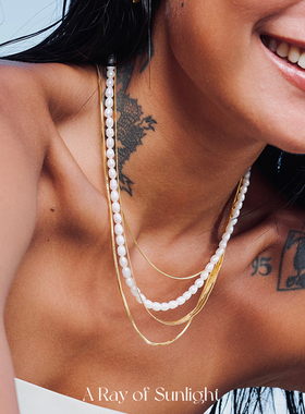 A Ray of sunlight原创多层可拆卸蛇骨链短款天然淡水珍珠项链女
