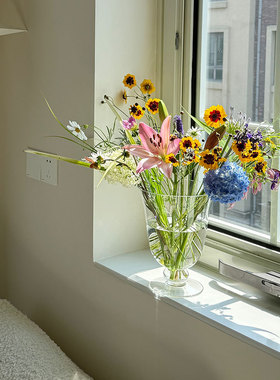 高透玻璃花瓶水培鲜花透明花器家居装饰ins风法式中古插花摆件