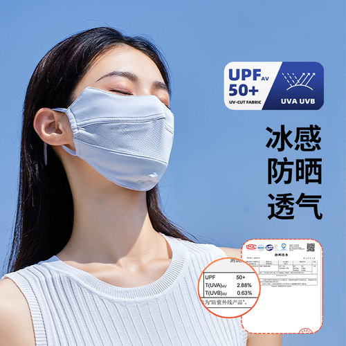 防晒口罩女士薄款遮阳全脸罩透气面纱跑步护眼角冰丝面罩防紫外线 - 图0