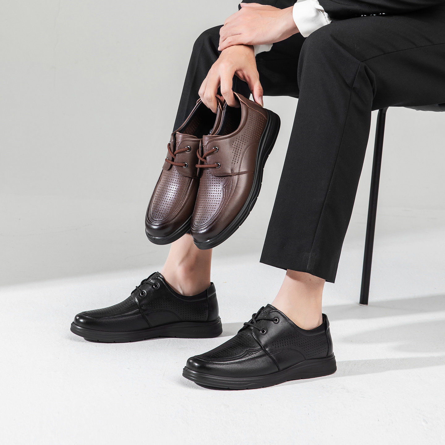 Kangnai men's hollow breathable business casual shoes