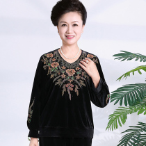 One Pinnu 2024 New Pint Old Age Female Dress Big Code Mom Velvet Loose Blouses Undershirt Grandma Spring Dress Lady