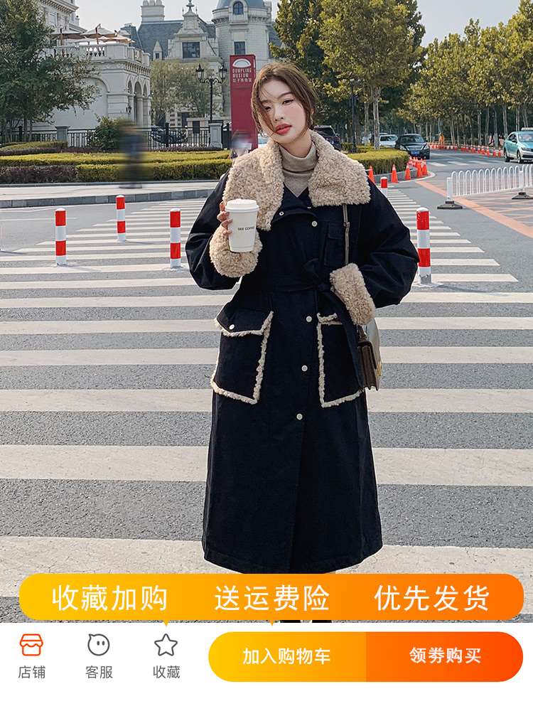 黑色工装派克服女冬装2022新款法式宽松加厚设计感中长款棉服外套