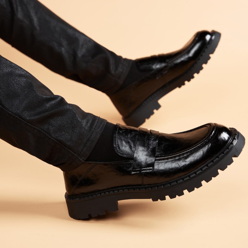 秋季透气英伦真皮套脚乐福鞋男厚底潮流休闲内增高皮鞋韩版豆豆鞋 - 图2