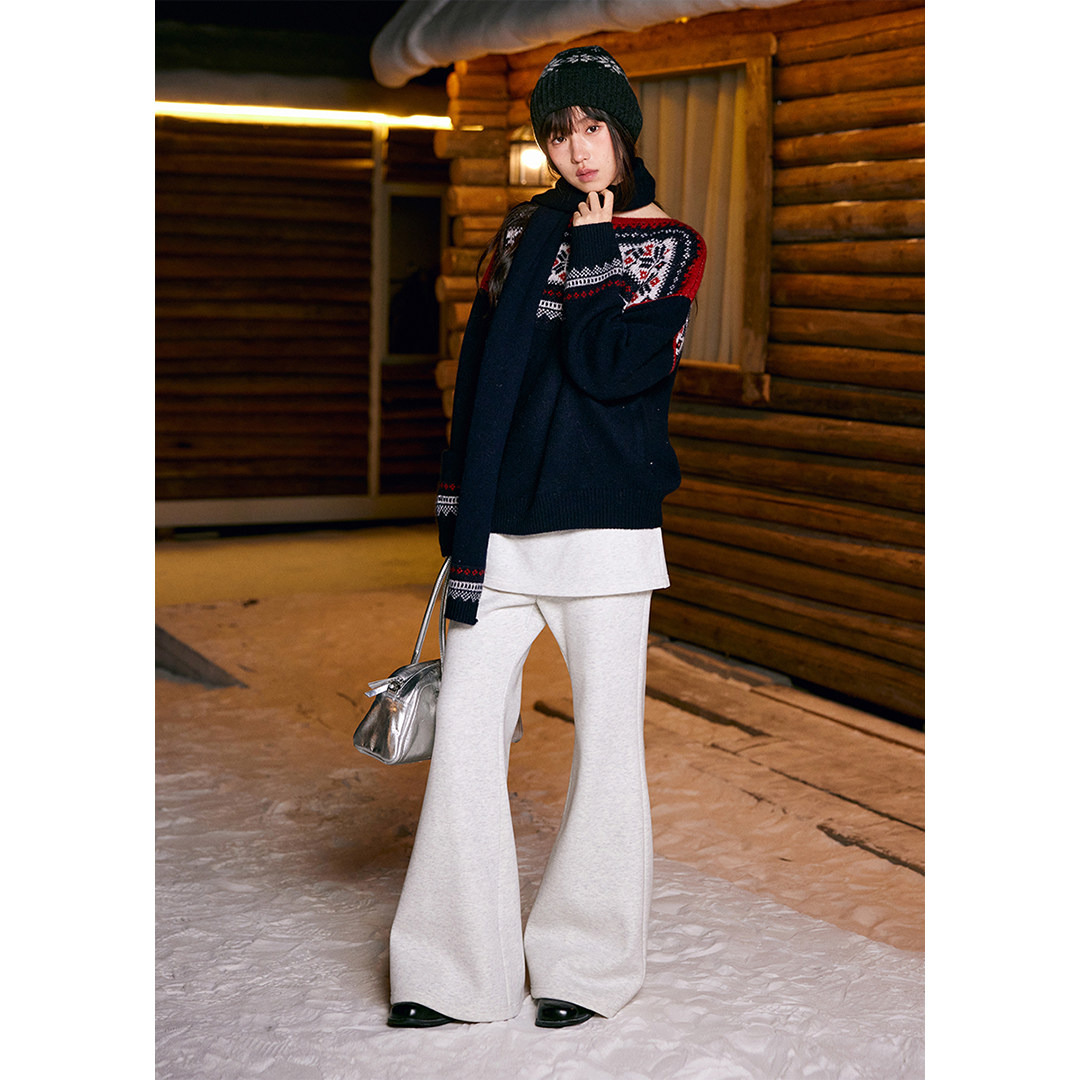 BLUEerror 高腰假两件微喇灰色加绒针织卫裤女加厚运动裤冬季裤子,淘宝优惠券,粉丝福利购,淘宝优惠卷