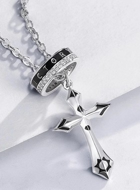 纯银复古双环追光者项链潮牌环环相扣项链男士时尚个性吊坠礼物