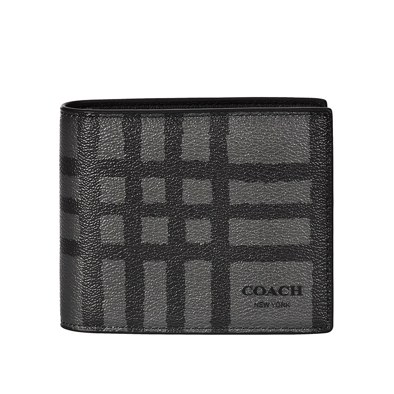coach男短款卡包方格pvc零钱包 EUROSPIN海外钱包