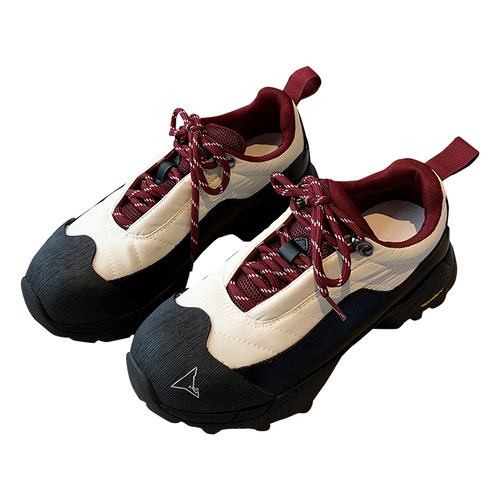 休闲鞋女潮酷2025年新款春季百搭时尚真皮拼色系带厚底登山老爹鞋 - 图3