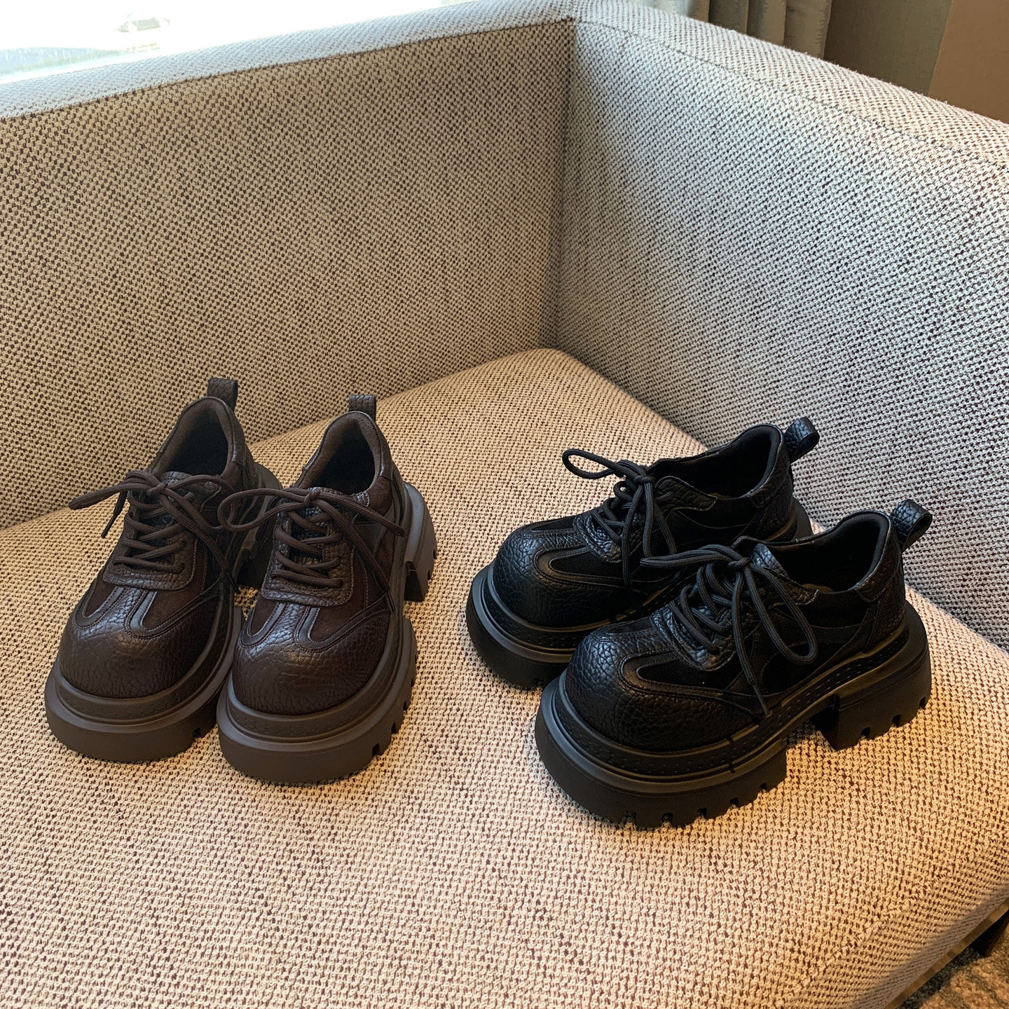 【TFM】英伦风厚底乐福鞋女真皮系带休闲单鞋增高百搭复古小皮鞋,淘宝优惠券,粉丝福利购,淘宝优惠卷