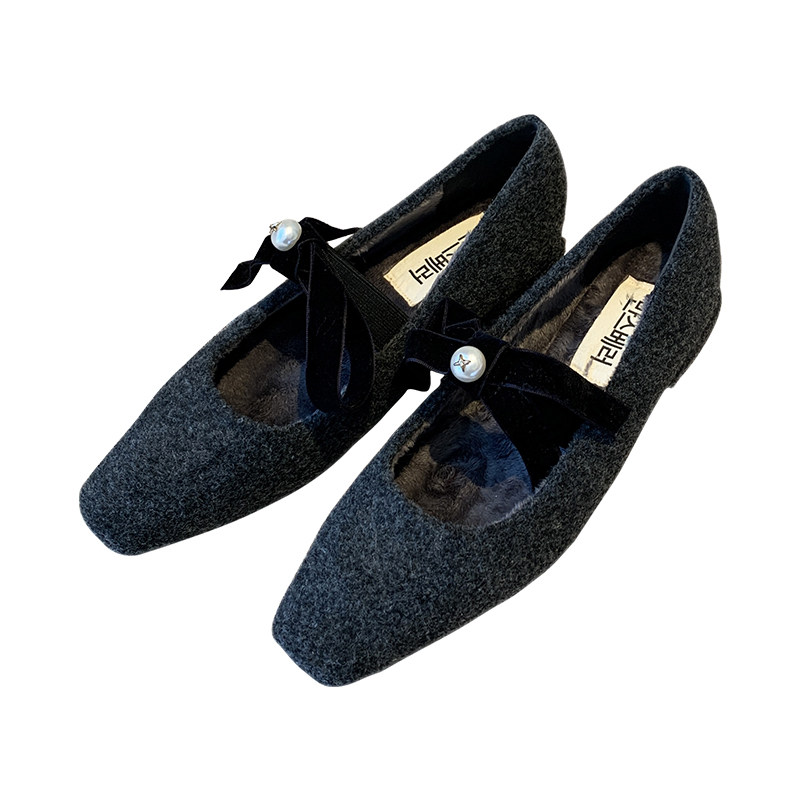 【TFM】高级感法式气质平底加绒单鞋女2025冬季毛呢方头通勒棉鞋,淘宝优惠券,粉丝福利购,淘宝优惠卷