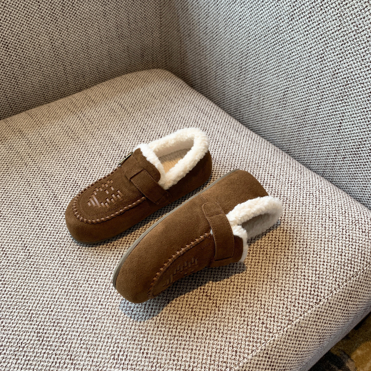 【TFM】加绒勃肯鞋女内增高平底乐福鞋一脚蹬保暖百搭软底豆豆鞋,淘宝优惠券,粉丝福利购,淘宝优惠卷