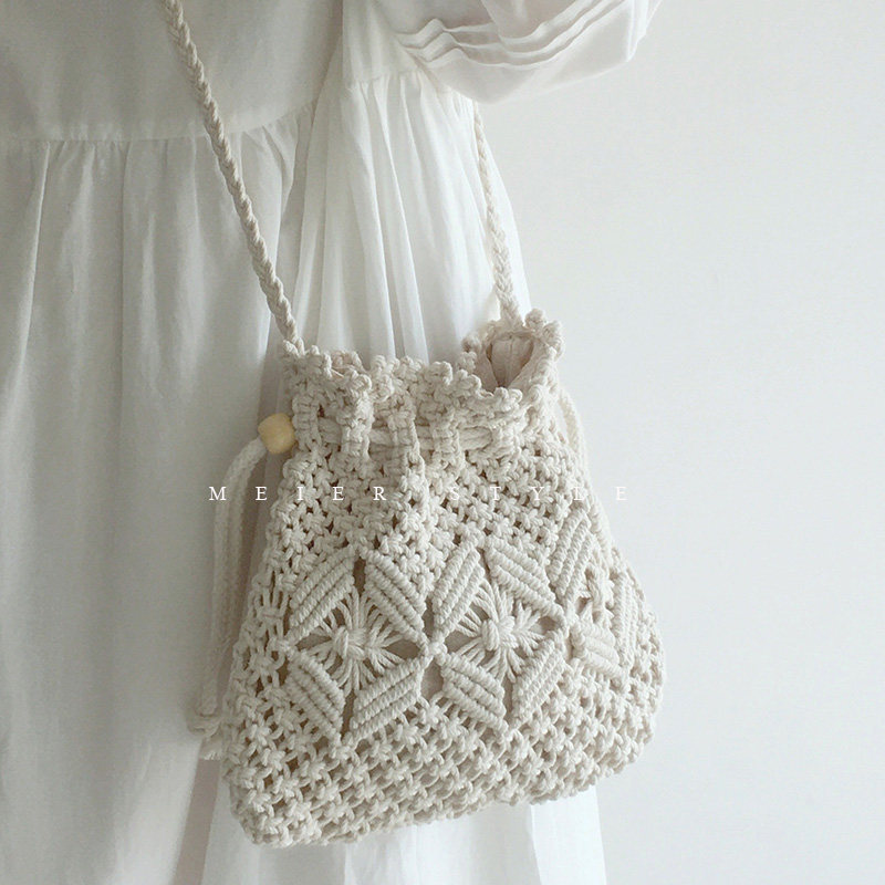 森系小清新编织毛线包镂空水桶包ins休闲百搭斜挎小包度假沙滩包,淘宝优惠券,粉丝福利购,淘宝优惠卷
