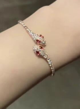 小红书同款超闪红色锆石手链女小众设计高级感精致百搭手环饰品