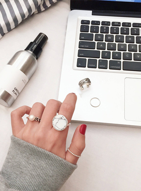 纯银夸张黑色大理石纹路戒指定制