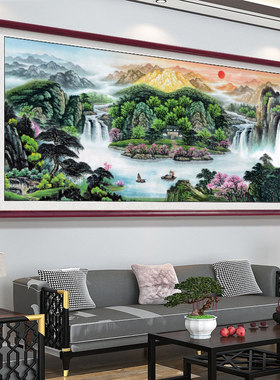 旭日东升聚宝盆山水字画办公室靠山图挂画客厅背景墙装饰风景挂画